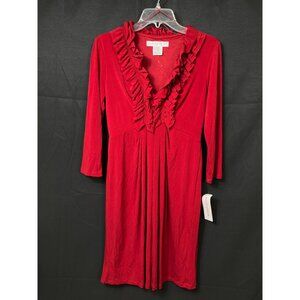 Maggy London SKU 7612 Red Ruffle V-Neck Dress Size 10